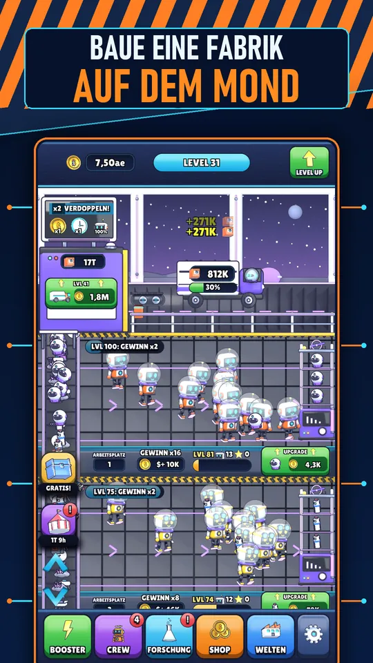 Idle AI Fabrik: Roboter Tycoon - BAUE EINE FABRIK AUF DEM MOND