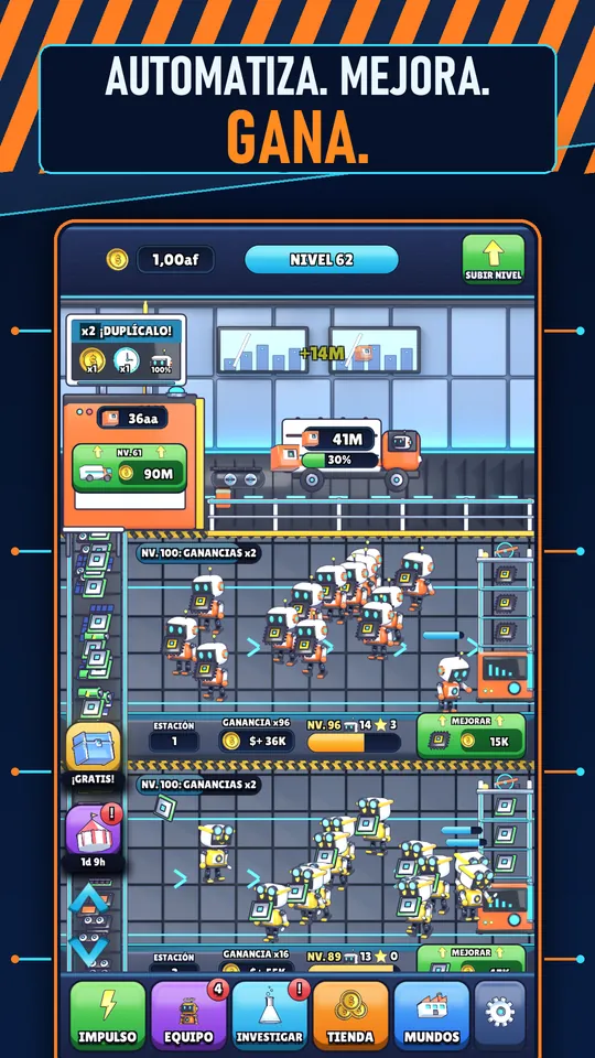 Idle AI Fábrica: Robot Tycoon - AUTOMATIZA. MEJORA. GANA.