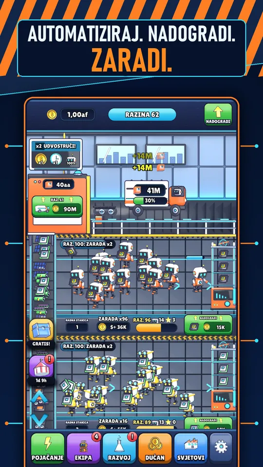 Idle AI Tvornica: Robot Tycoon - AUTOMATIZIRAJ. NADOGRADI. ZARADI.