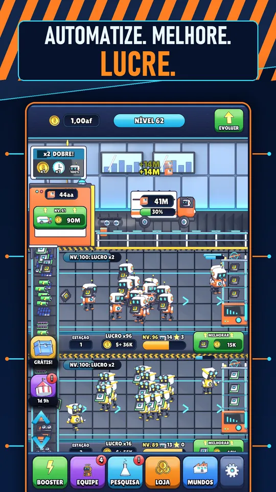 Idle AI Fábrica: Robô Tycoon - AUTOMATIZE. MELHORE. LUCRE.