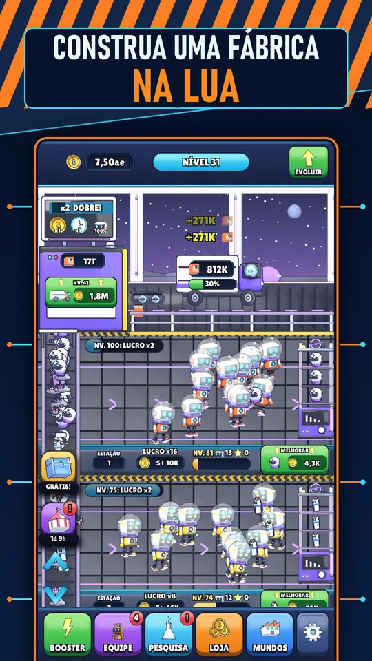 Idle AI Fábrica: Robô Tycoon - CONSTRUA UMA FÁBRICA NA LUA