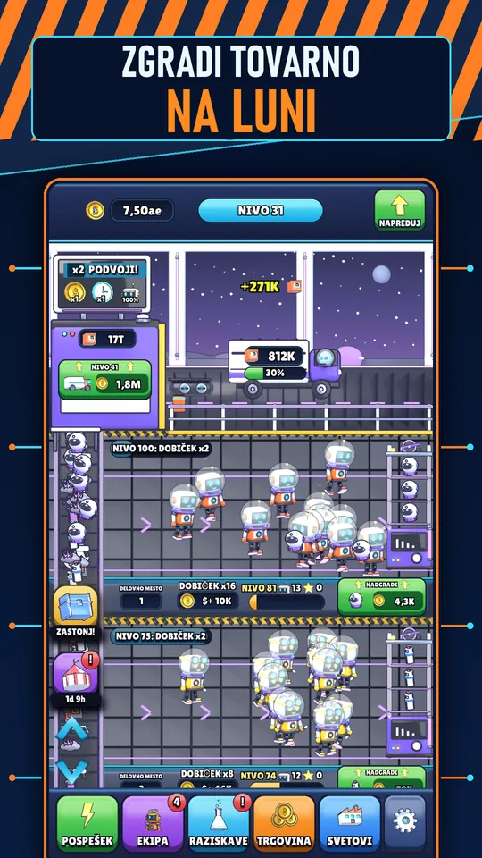 Idle AI Tovarna: Robot Tycoon - ZGRADI TOVARNO NA LUNI