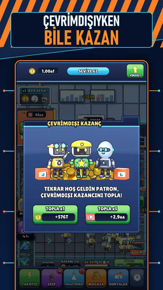 Idle AI Fabrika: Robot Tycoon - ÇEVRİMDIŞIYKEN BİLE KAZAN