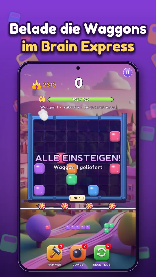 Block Brain: Block Puzzle - Belade die Waggons im Brain Express