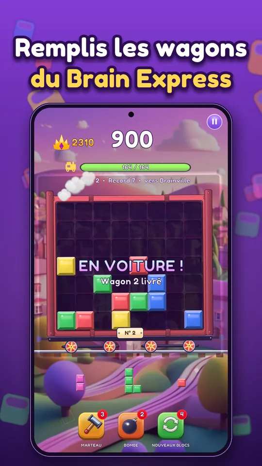 Block Brain : Puzzle de blocs - Remplis les wagons du Brain Express