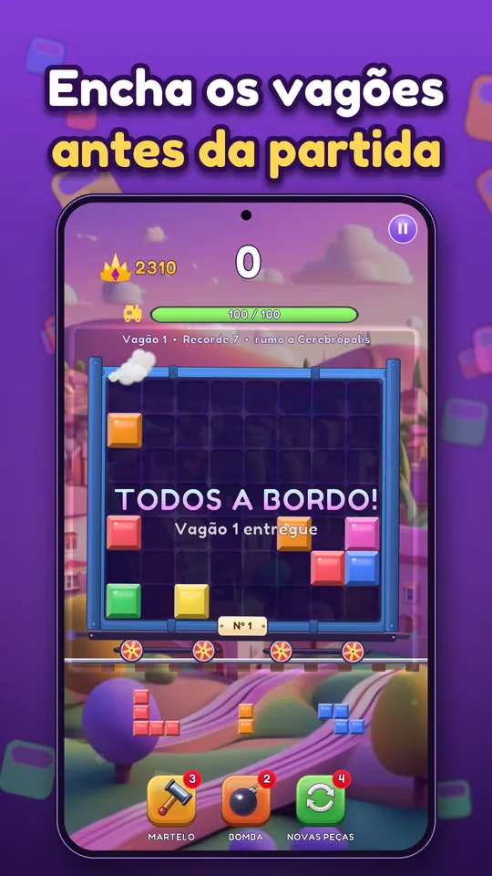 Block Brain: Puzzle de Blocos - Encha os vagões antes da partida