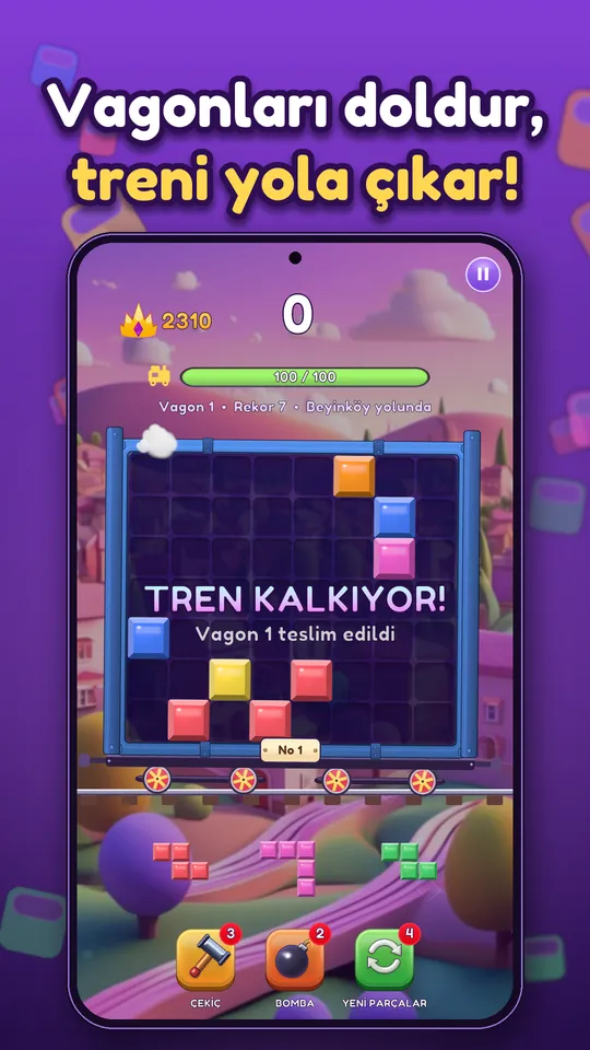 Block Brain: Blok Bulmaca - Vagonları doldur, treni yola çıkar!