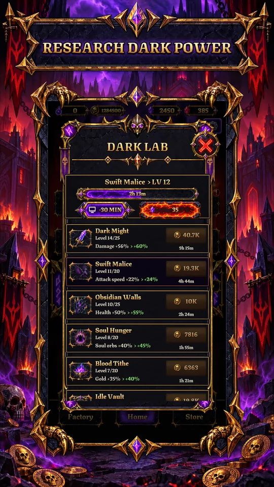 Dark Tower: Idle Villain TD - RESEARCH DARK POWER