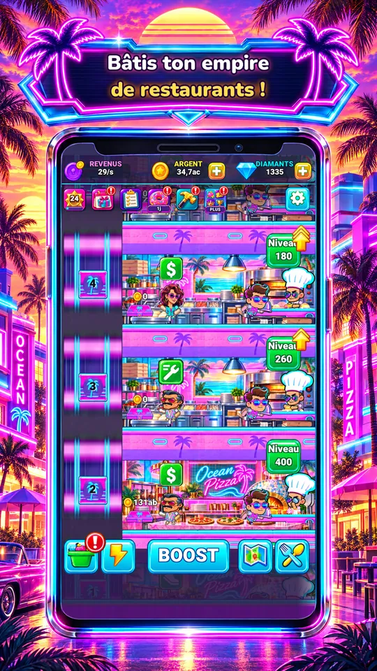 Idle Restaurant: Miami - Bâtis ton empire de restaurants !