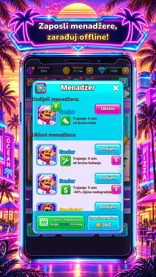 Idle Restaurant: Miami - Zaposli menadžere, zarađuj offline!