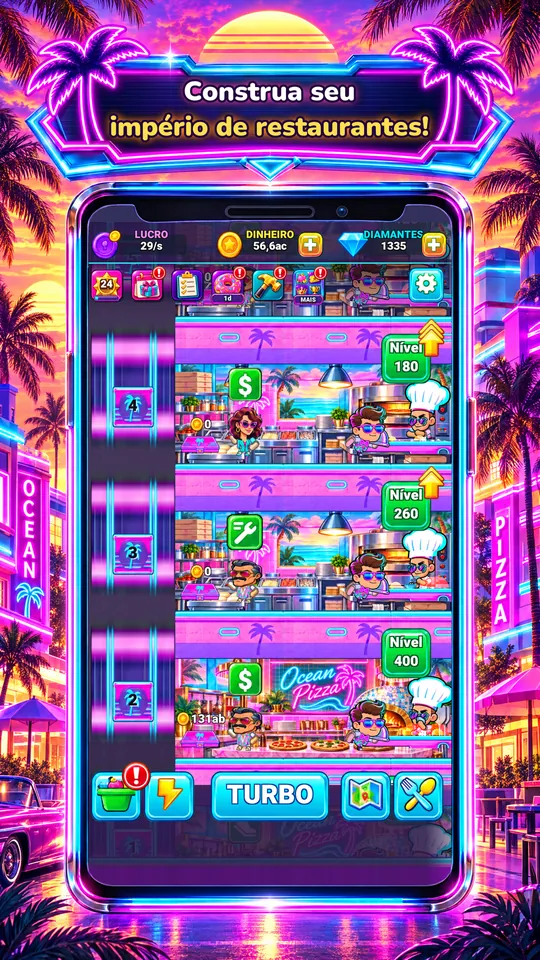 Idle Restaurant: Miami - Construa seu império de restaurantes!