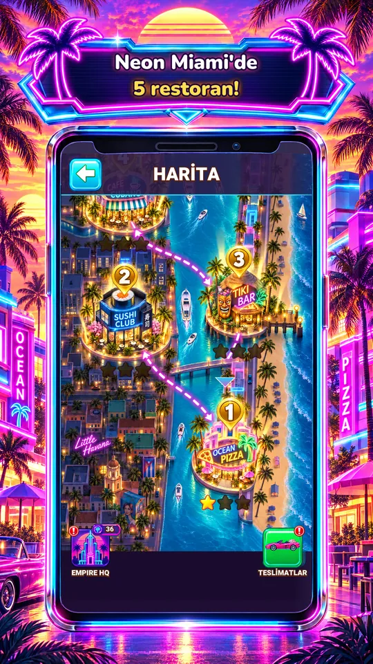 Idle Restaurant: Miami - Neon Miami'de 5 restoran!