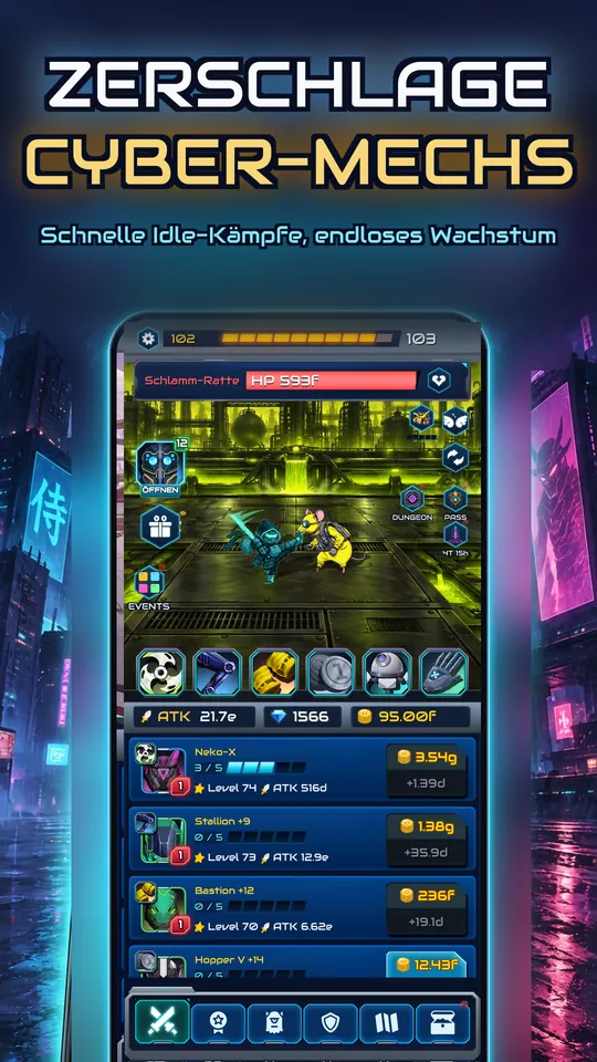 Idle Ronin: Cyber RPG - ZERSCHLAGE CYBER-MECHS: Schnelle Idle-Kämpfe, endloses Wachstum