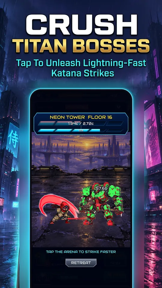 Idle Ronin: Cyber RPG - CRUSH TITAN BOSSES : Tap To Unleash Lightning-Fast Strikes