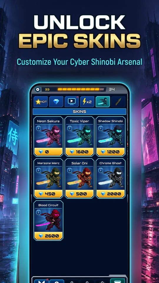 Idle Ronin: Cyber RPG - UNLOCK EPIC SKINS: Customize Your Cyber Shinobi Arsenal