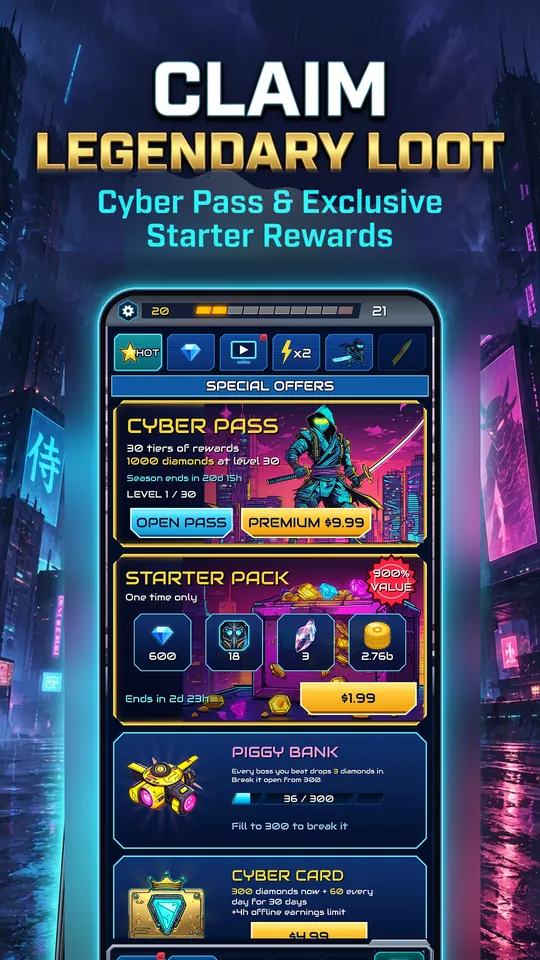 Idle Ronin: Cyber RPG - CLAIM LEGENDARY LOOT: Cyber Pass & Exclusive Starter Rewards