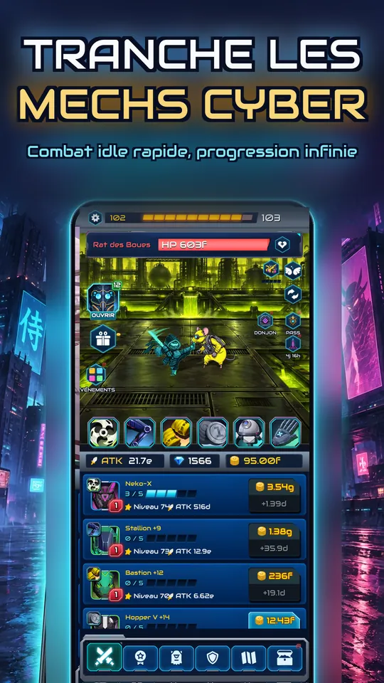 Idle Ronin: Cyber RPG - TRANCHE LES MECHS CYBER: Combat idle rapide, progression infinie