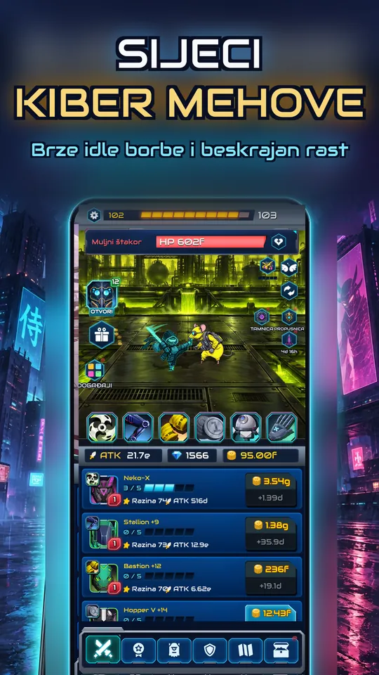 Idle Ronin: Cyber RPG - SIJECI KIBER MEHOVE: Brze idle borbe i beskrajan rast