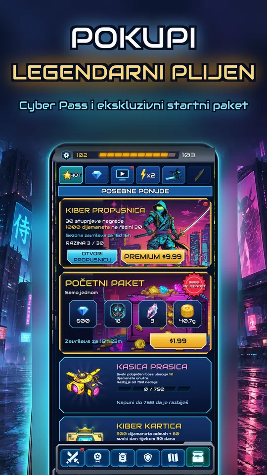 Idle Ronin: Cyber RPG - POKUPI LEGENDARNI PLIJEN: Cyber Pass i ekskluzivni startni paket