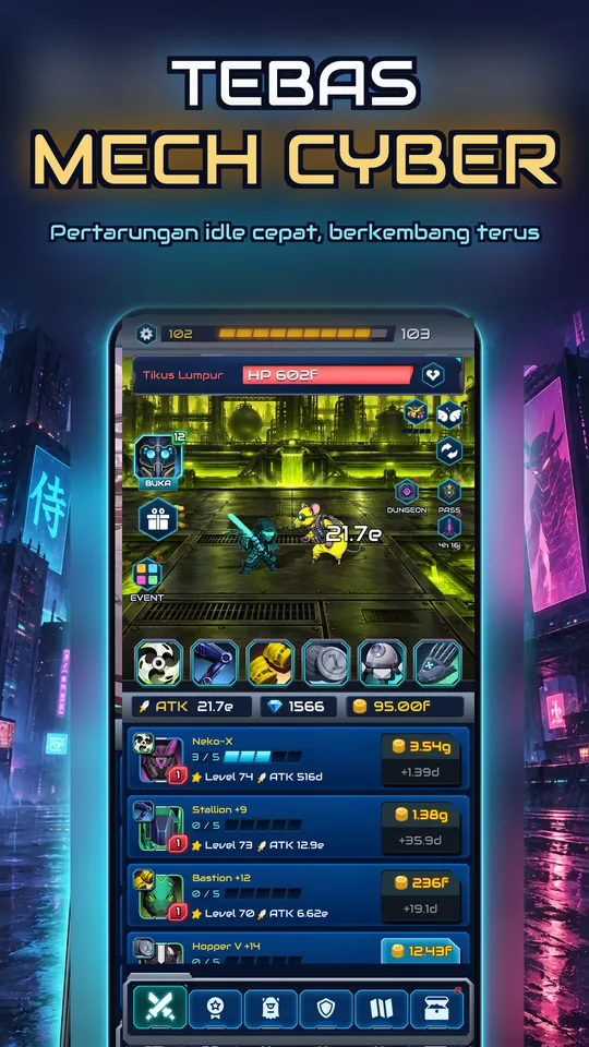 Idle Ronin: Cyber RPG - TEBAS MECH CYBER: Pertarungan idle cepat, berkembang terus