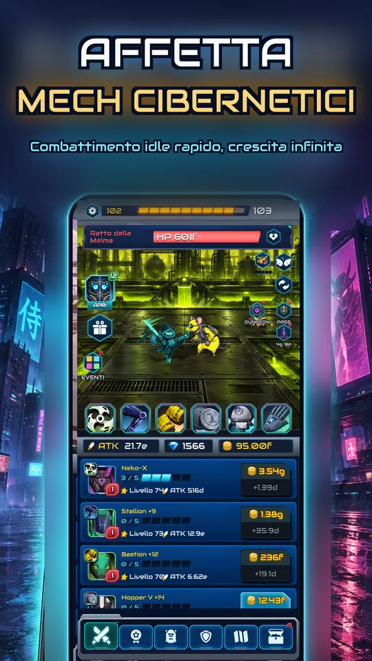 Idle Ronin: Cyber RPG - AFFETTA MECH CIBERNETICI: Combattimento idle rapido, crescita infinita