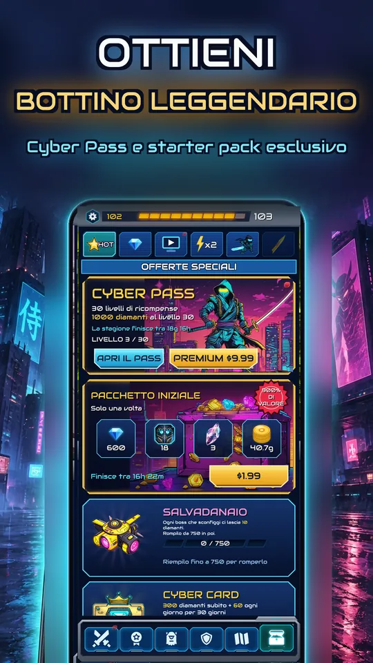 Idle Ronin: Cyber RPG - OTTIENI BOTTINO LEGGENDARIO: Cyber Pass e starter pack esclusivo