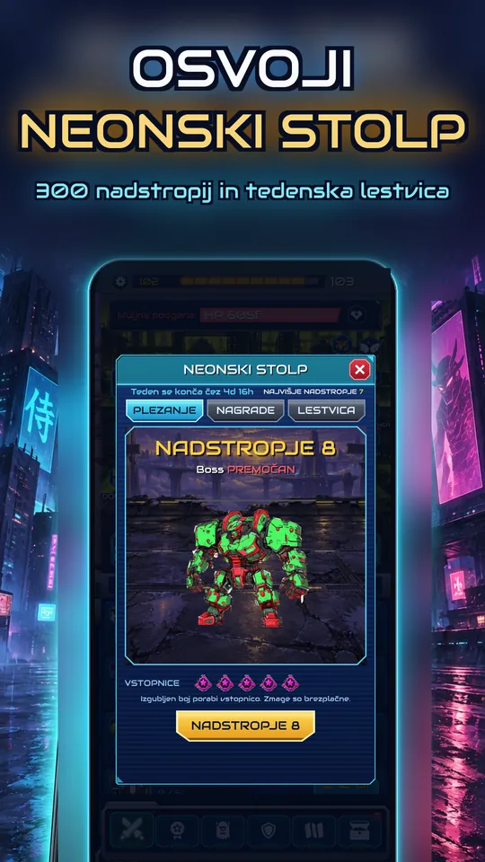 Idle Ronin: Cyber RPG - OSVOJI NEONSKI STOLP : 300 nadstropij in tedenska lestvica