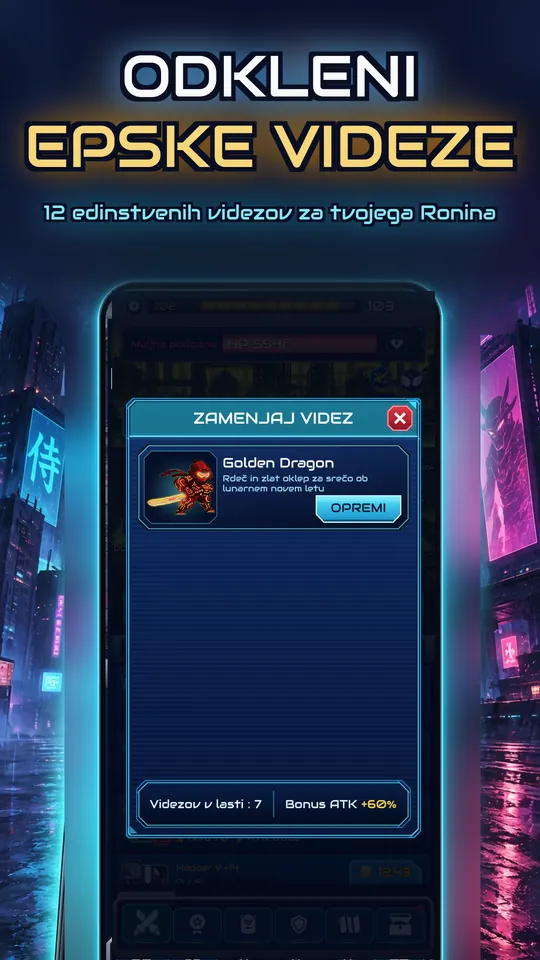 Idle Ronin: Cyber RPG - ODKLENI EPSKE VIDEZE : 12 edinstvenih videzov za tvojega Ronina