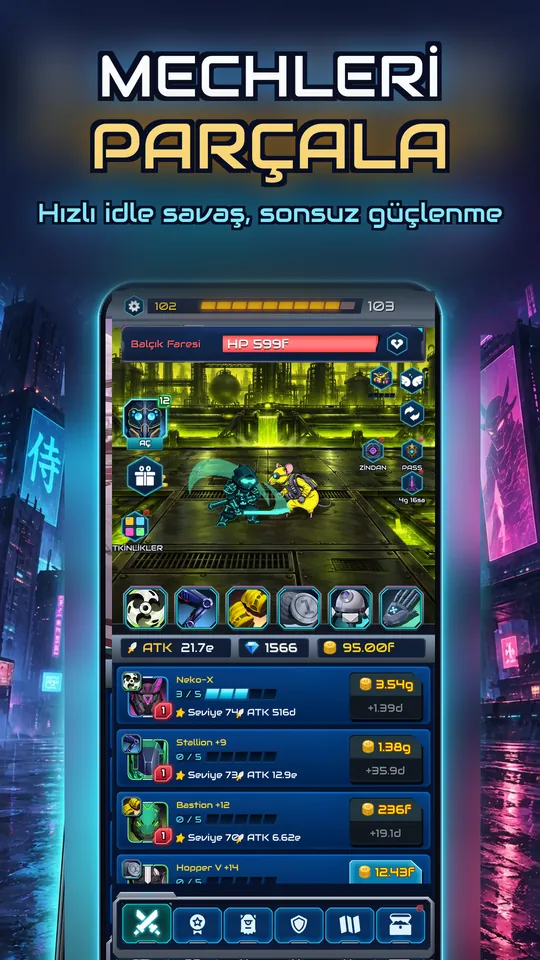 Idle Ronin: Cyber RPG - MECHLERİ PARÇALA: Hızlı idle savaş, sonsuz güçlenme