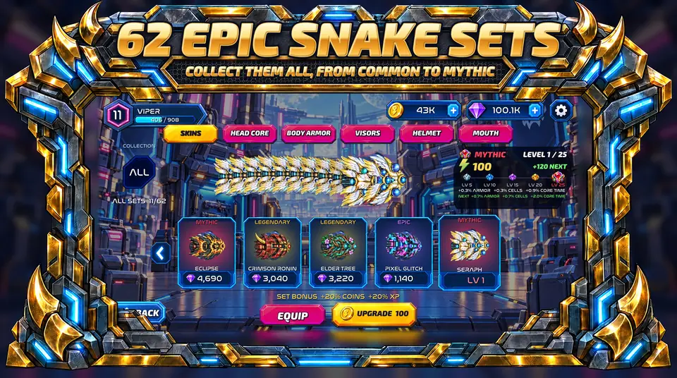 ONI Snakes: Armored Arena - 62 EPIC SNAKE SETS : COLLECT THEM ALL, FROM COMMON TO MYTHIC