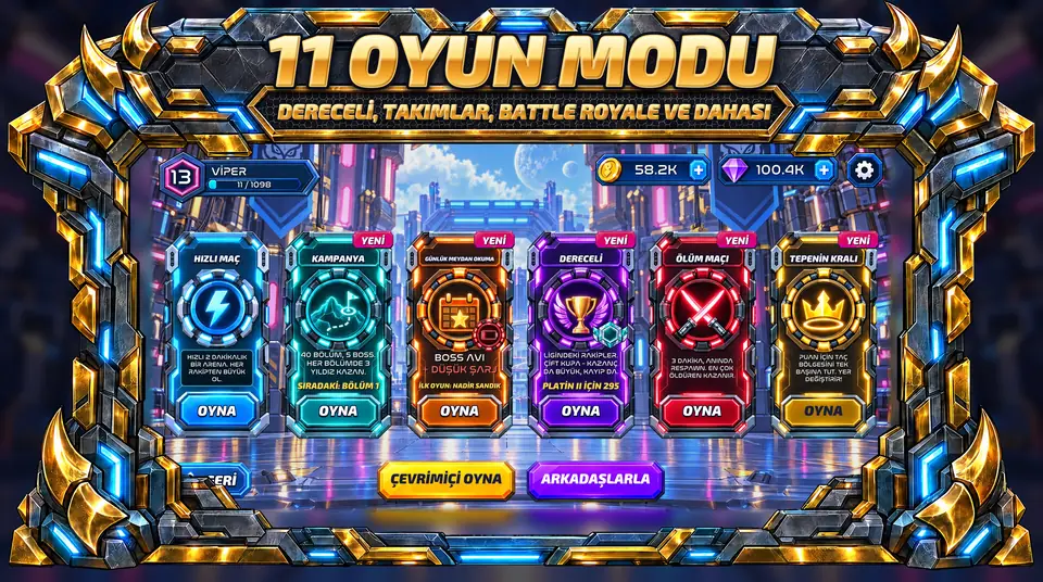 ONI Snakes: Zırhlı Yılan Oyunu - 11 OYUN MODU: DERECELİ, TAKIMLAR, BATTLE ROYALE VE DAHASI