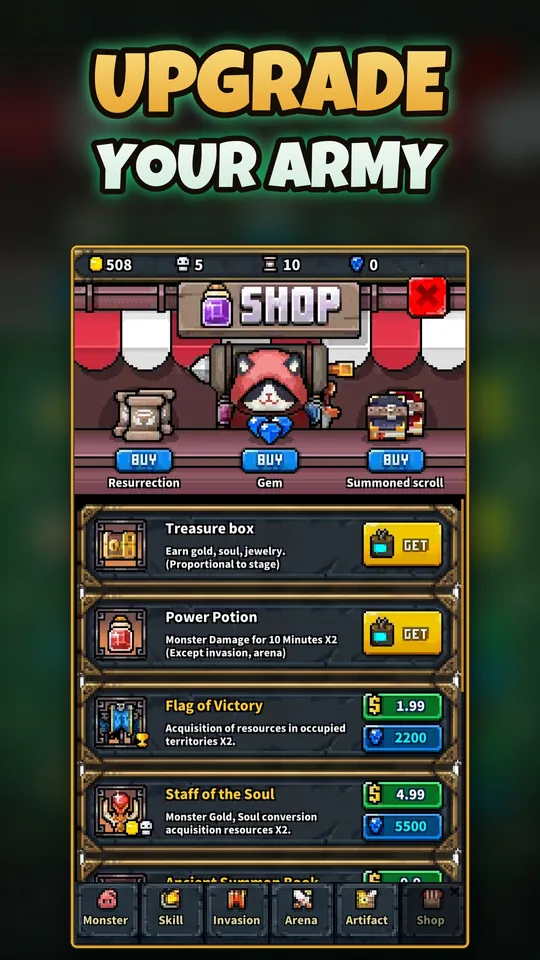 Idle Summoner: Pixel RPG - Upgrades and artifacts